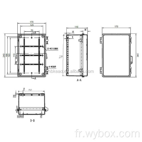 Boîtiers en plastique étanches PWP655 avec porte à charnière boîtier étanche ip66 boîtier extérieur en plastique boîtier de jonction abs étanche